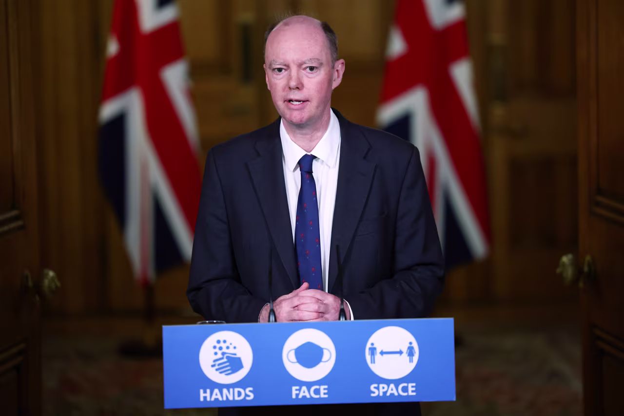 Britain's Chief Medical Officer for England Chris Whitty speaks during a virtual press conference inside 10 Downing Street in central London, on November 23.