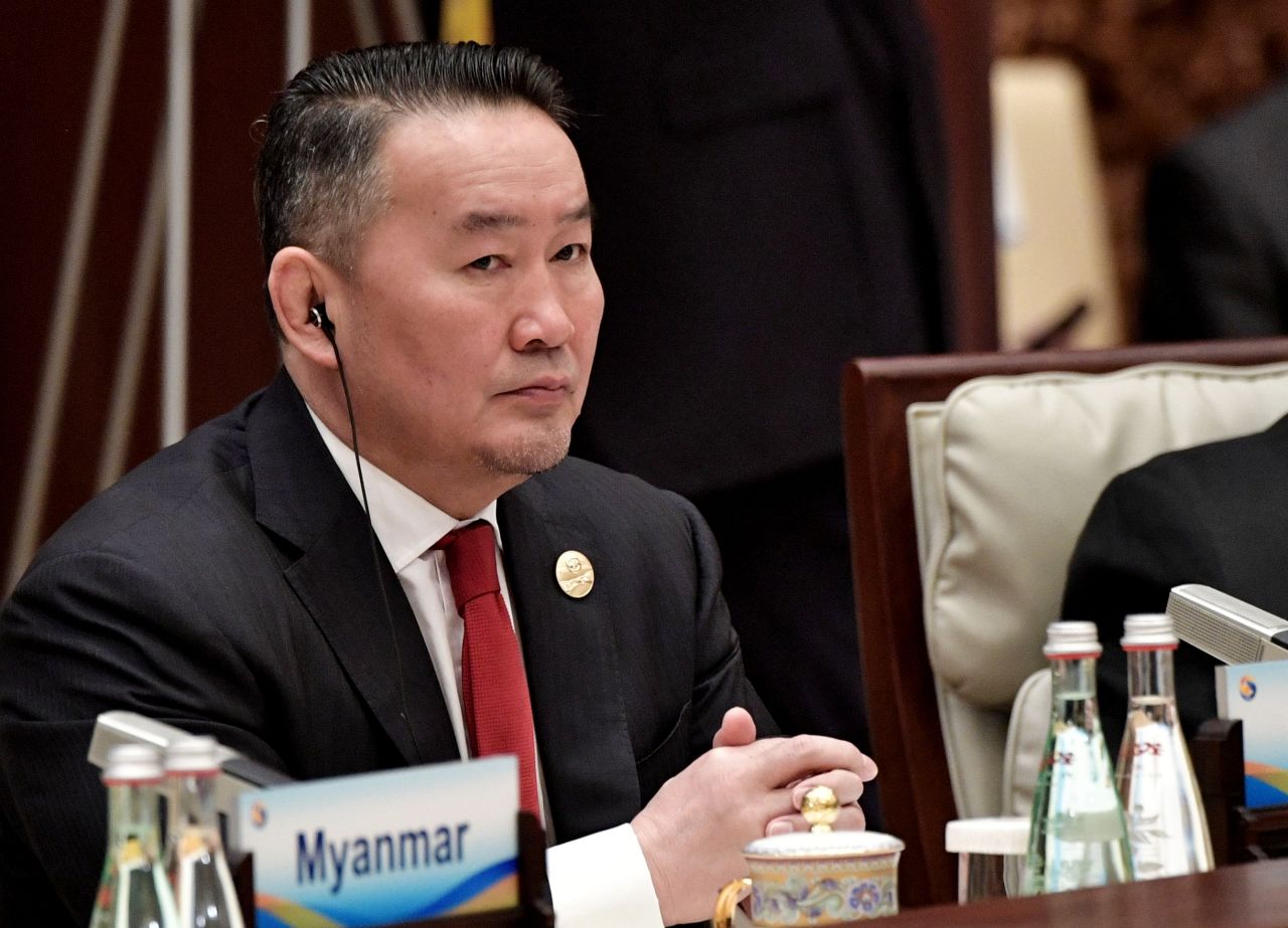 Mongolia's President Khaltmaagiin Battulga attends a roundtable summit session in Beijing on April 27, 2019.?