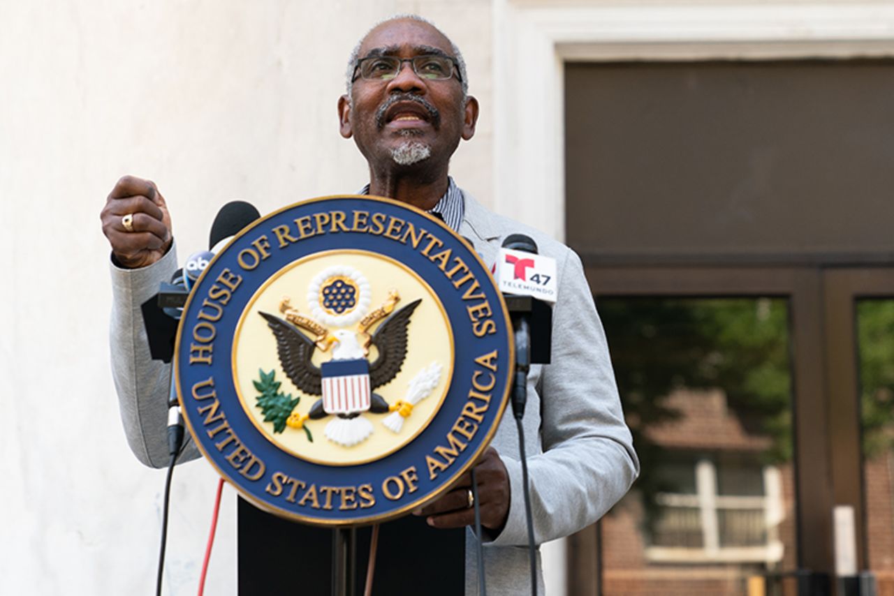 Representative Gregory Meeks, a Democrat from New York, speaks during a news conference in the Queens borough of New York on Tuesday, Aug. 18, 2020. 