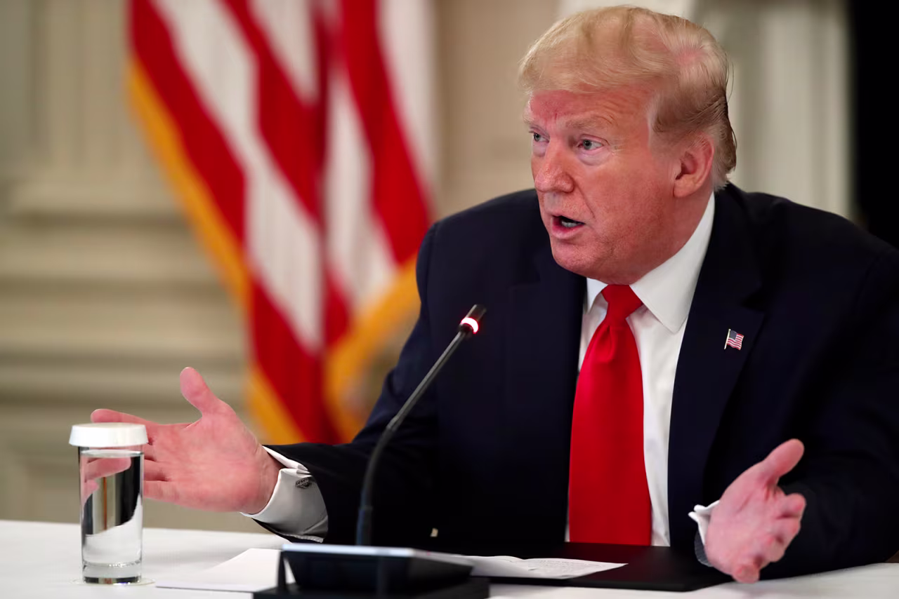 President Donald Trump speaks about reopening the country, during a roundtable with industry executives, in the State Dinning Room of the White House, April 29, in Washington DC.