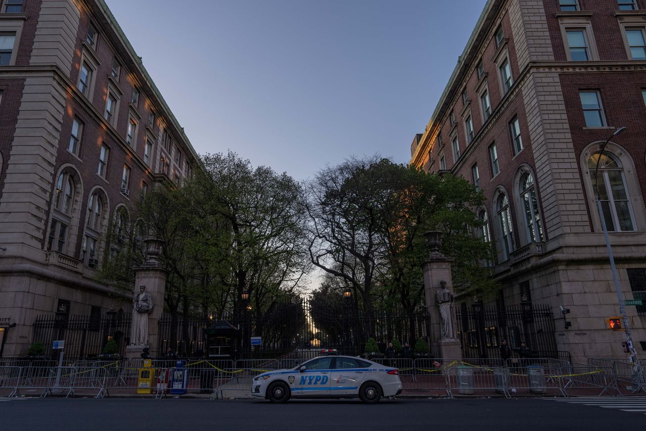 An NYPD vehicle sits outside of Columbia University on April 26, 2024 in New York City.