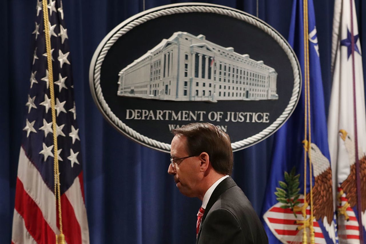 Deputy Attorney General Rod Rosenstein leaves a news conference at the Department of Justice on July 13 after announcing indictments against 12 Russian intelligence agents. 