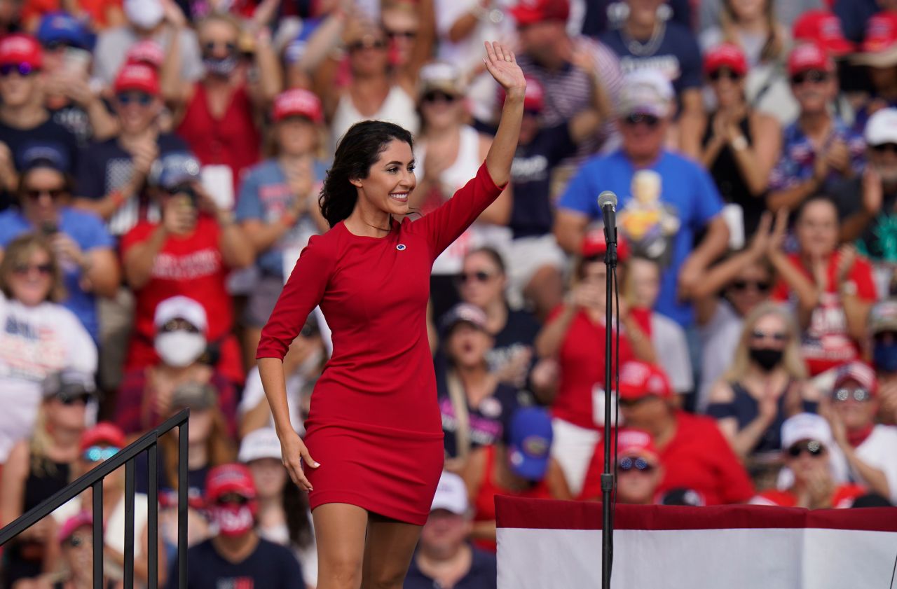 Anna Paulina Luna walks on stage at a campaign rally in Tampa, Florida, in October.