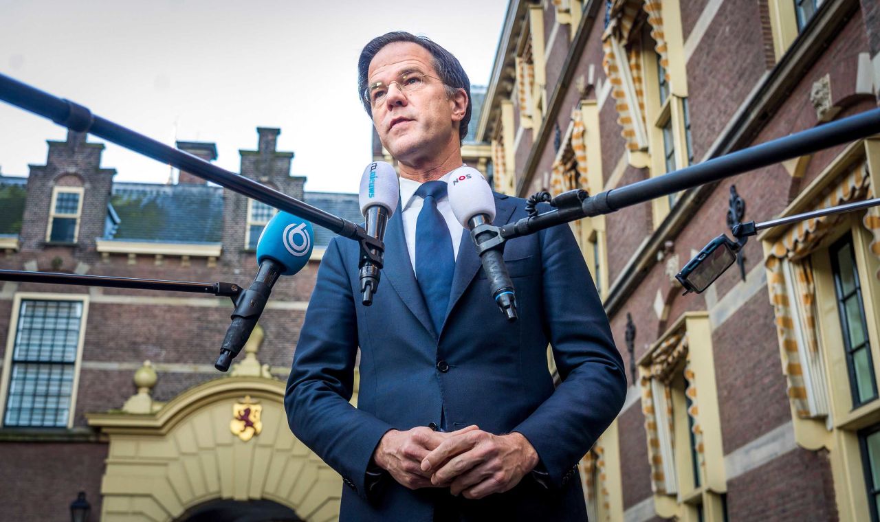 Dutch Prime Minister Mark Rutte speaks to the press about the curfew at the Ministry of General Affairs in the Hague, the Netherlands, on January 25.