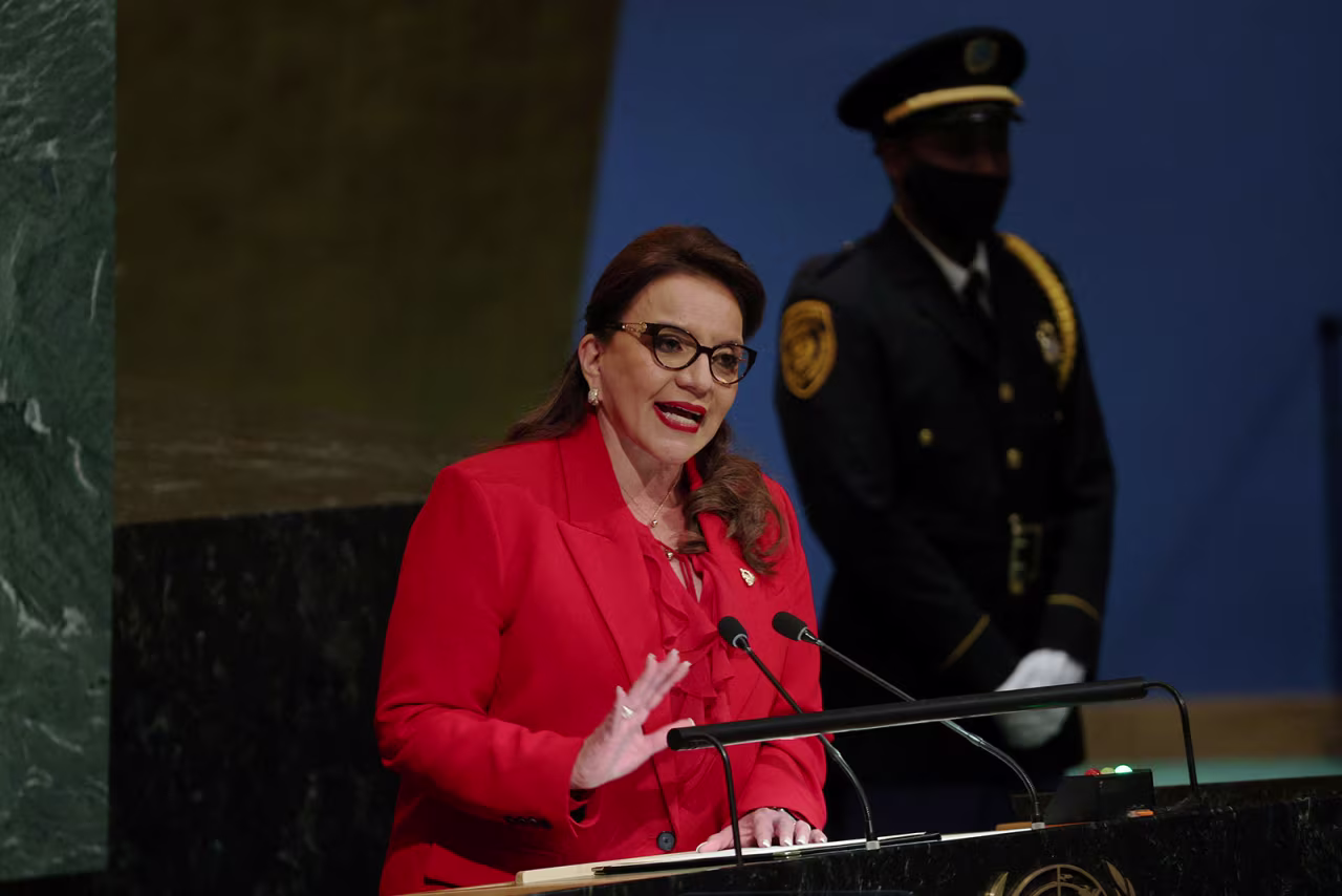 Honduras’ President Iris Xiomara Castro Sarmiento addresses the 77th session of the United Nations General Assembly on Tuesday.
