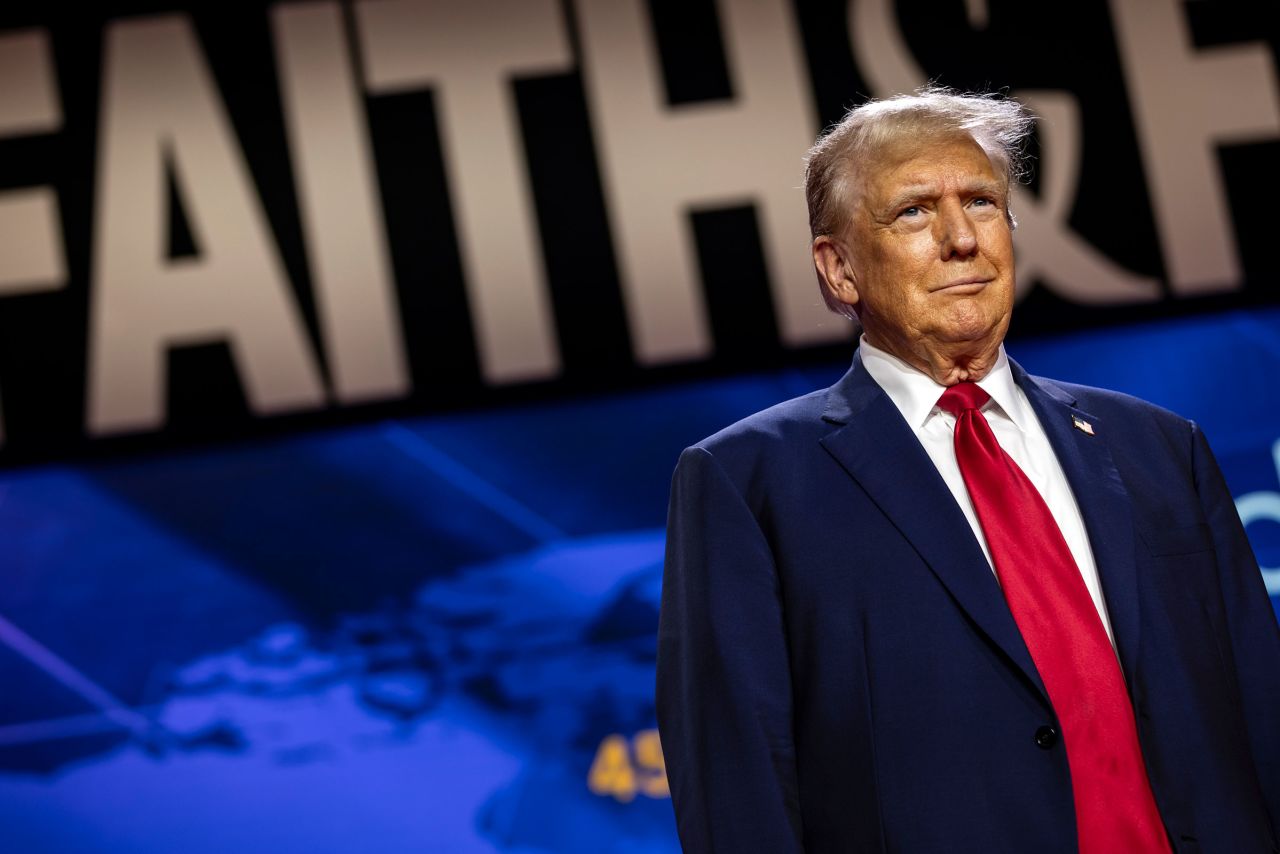 Former US President Donald Trump walks on stage to deliver the keynote address at the Faith & Freedom Coalition's Road to Majority Policy Conference at the Washington Hilton on June 22, in Washington, DC. 