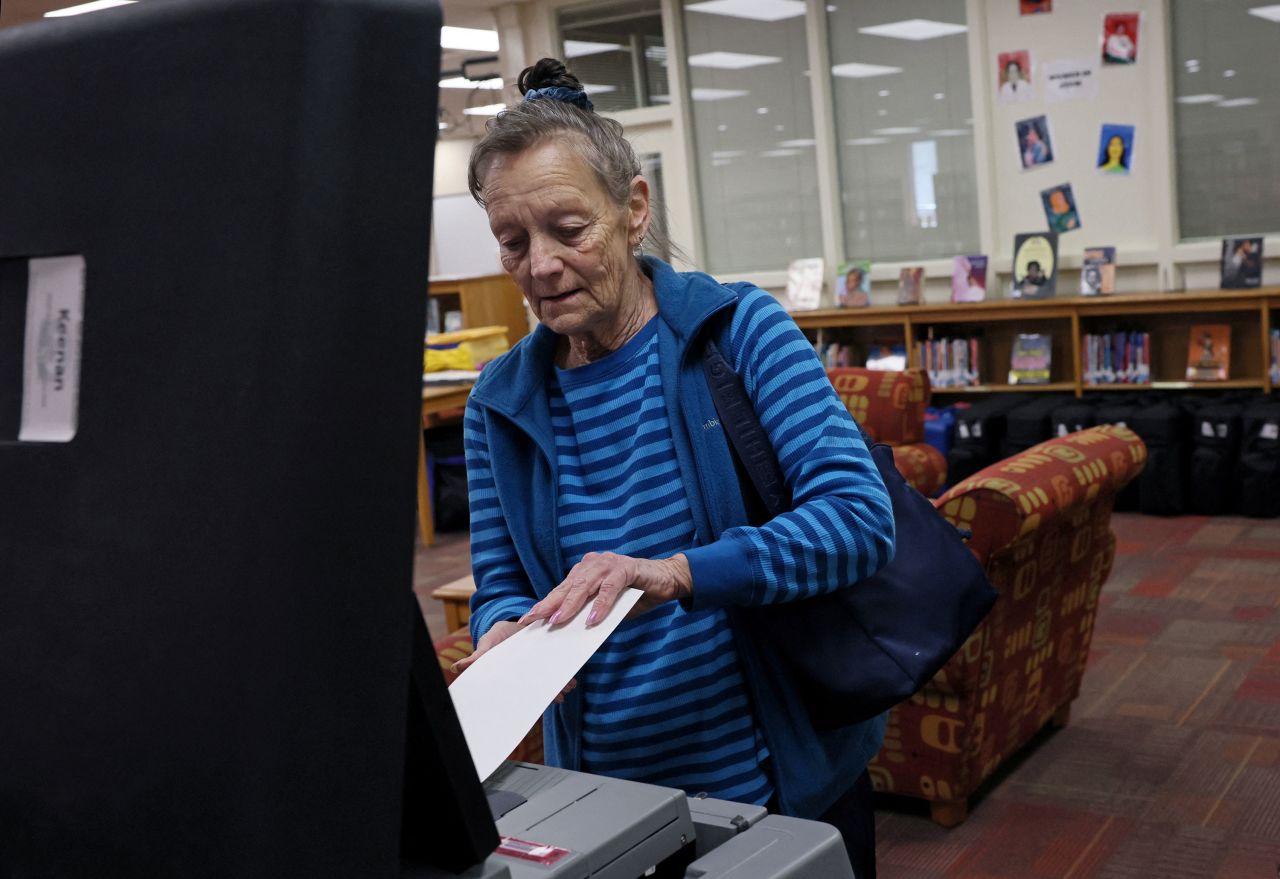 Linda Jordan scans her ballot while voting in the Democratic presidential primary at WG Sanders Middle School in Columbia, South Carolina, on Saturday. 