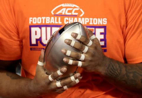 A detailed view of the trophy after the Clemson Tigers defeated the Virginia Cavaliers 64-17 in the ACC Football Championship game at Bank of America Stadium on December 07, 2019 in Charlotte, North Carolina. 