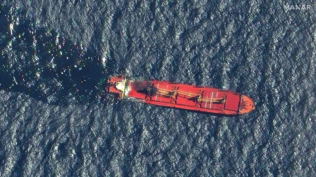 This satellite image shows the Rubymar in the Red Sea on Friday, March 1. 