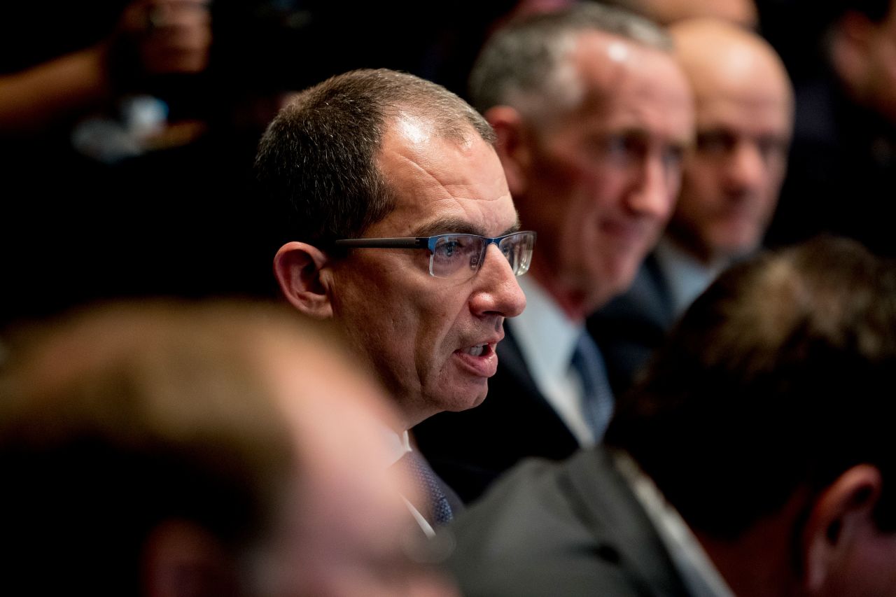 Moderna CEO Stephane Bancel speaks at a meeting with President Donald Trump, members of the Coronavirus Task Force and pharmaceutical executives in the Cabinet Room of the White House on March 2.