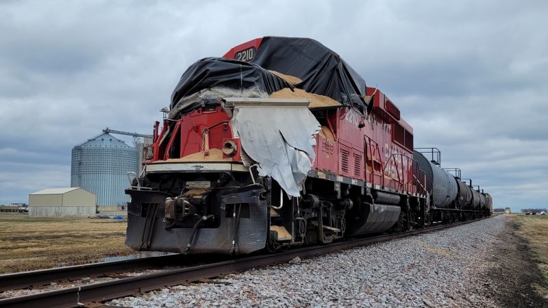 Video: Semi-truck split in two after train smashes into it