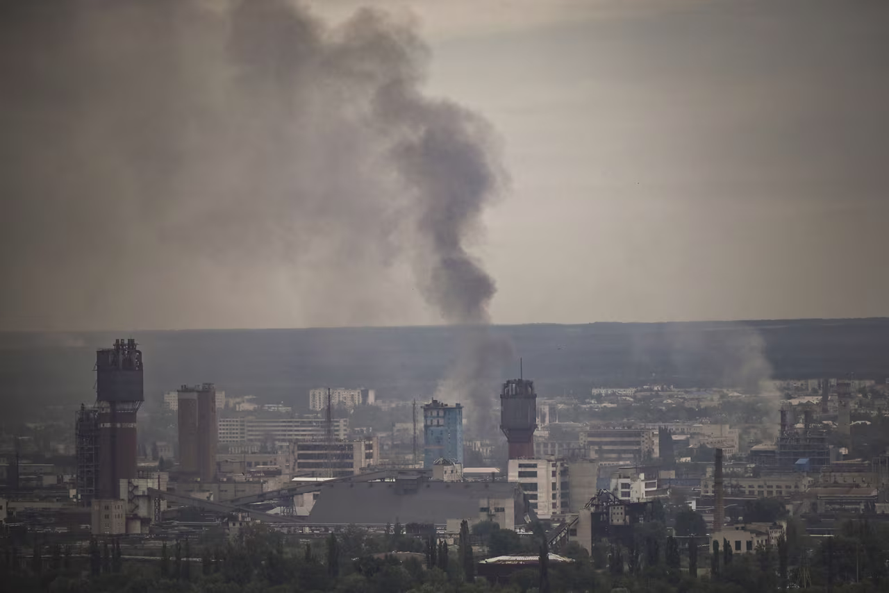 Smoke rises from the city of Severodonetsk in the eastern Ukrainian region of Donbas on June 13.