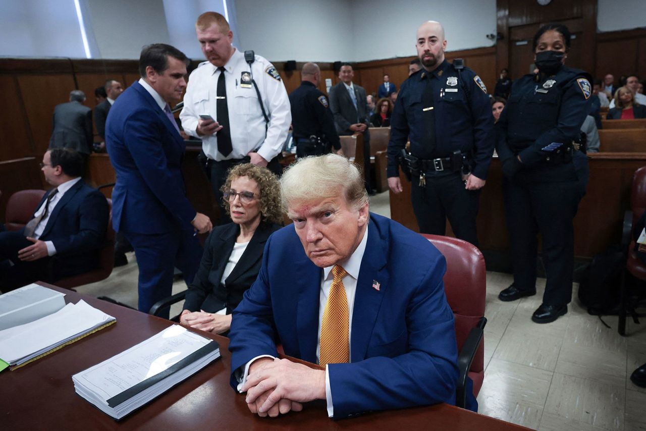 Former President Donald Trump attends his trial for allegedly covering up hush money payments linked to extramarital affairs, at Manhattan Criminal Court in New York City, on Tuesday, May 7.