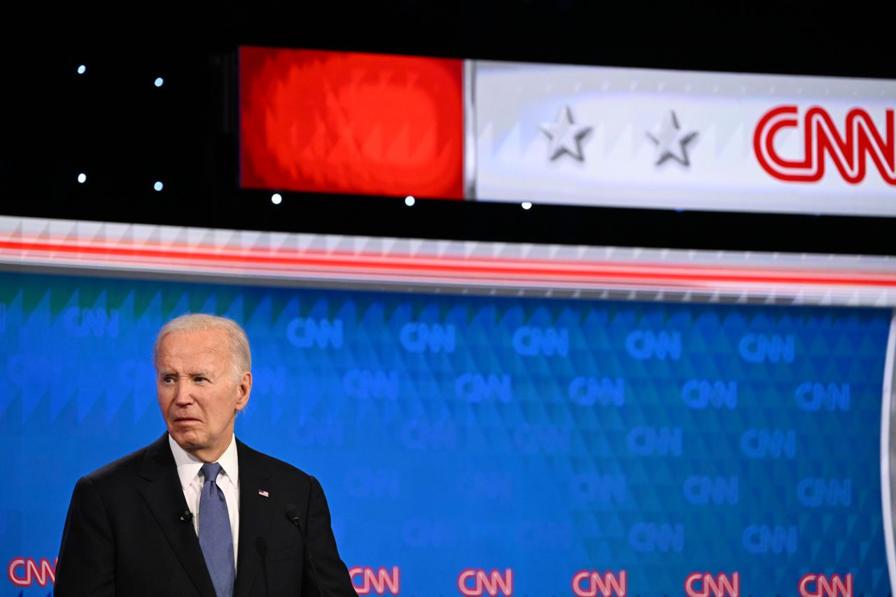 Joe Biden is seen during the CNN Presidential Debate on Thursday.