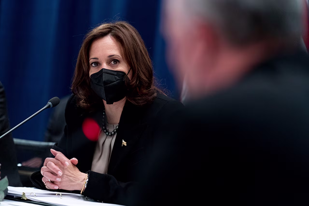 Vice President Kamala Harris attends a meeting with Estonia's Prime Minister Kaja Kallas, Latvian President Egils Levits, and Lithuanian President Gitanas Nauseda, during the Munich Security Conference, Friday, February 18, in Munich.