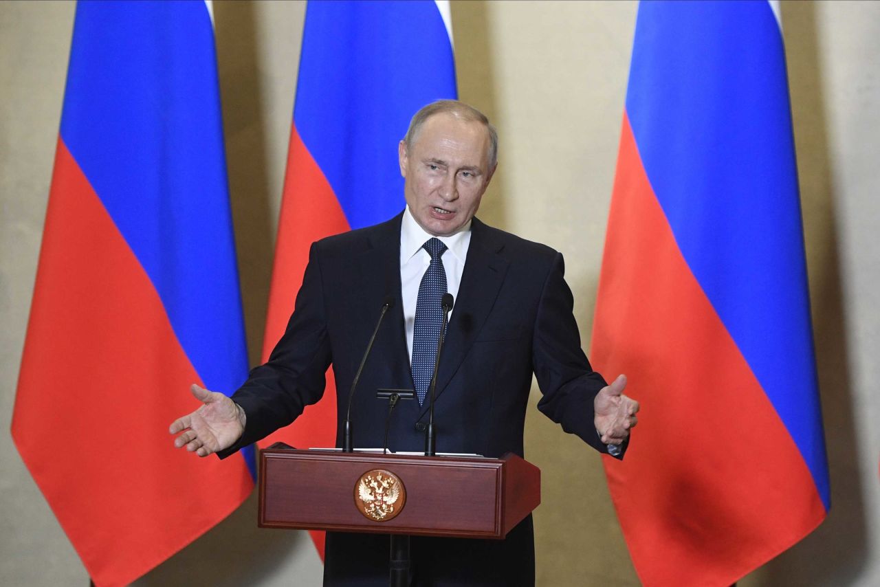 Russian President Vladimir Putin speaks in Sevastopol, Crimea, on March 18.