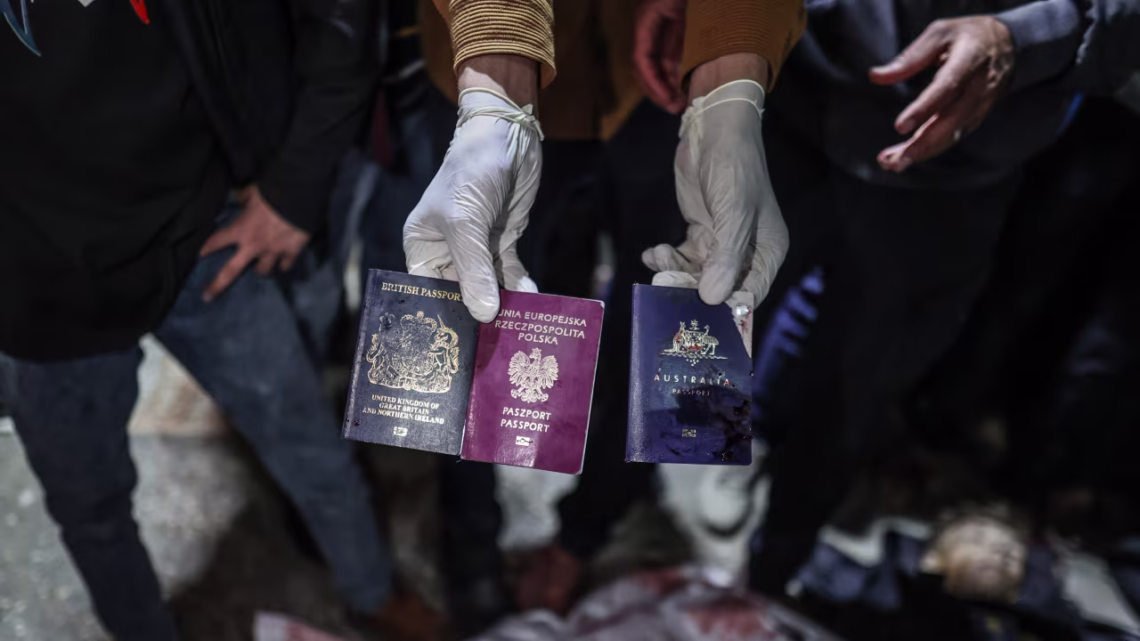 Passports of the officials working at World Central Kitchen who were killed in Deir Al-Balah, Gaza on April 1.