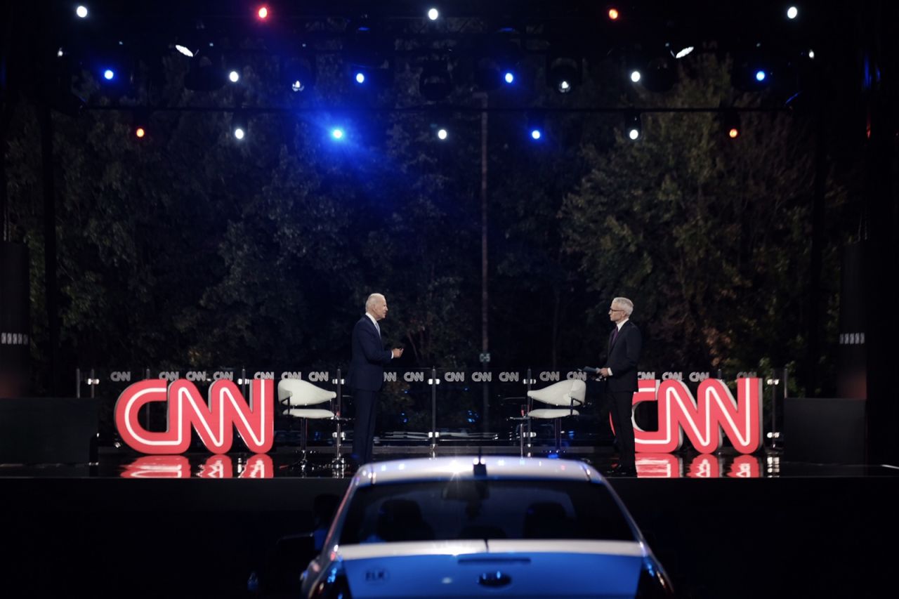 Democratic presidential nominee Joe Biden speakat the CNN Presidential Town Hall in Scranton, Pennsylvania, on Thursday, September 17, 2020. (Gabriella Demczuk for CNN)