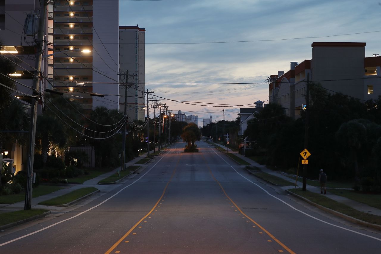 A normally busy street in Myrtle Beach is desolate as people vacated the area ahead of the arrival of Hurricane Florence.