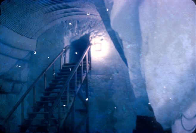 A staircase in a side tunnel at Camp Century.