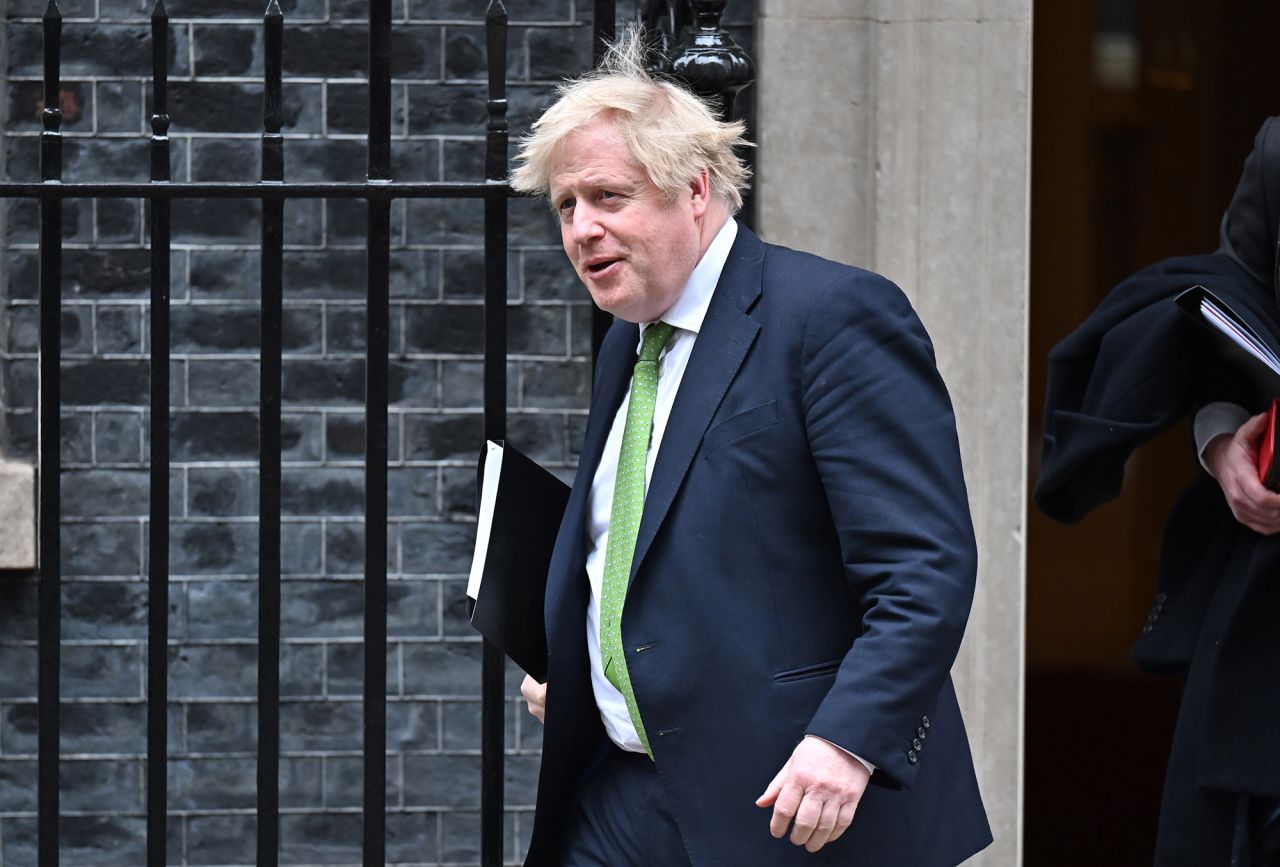 British Prime Minister Boris Johnson leaves 10 Downing Street to address the House of Commons on February 22 in London, England. 
