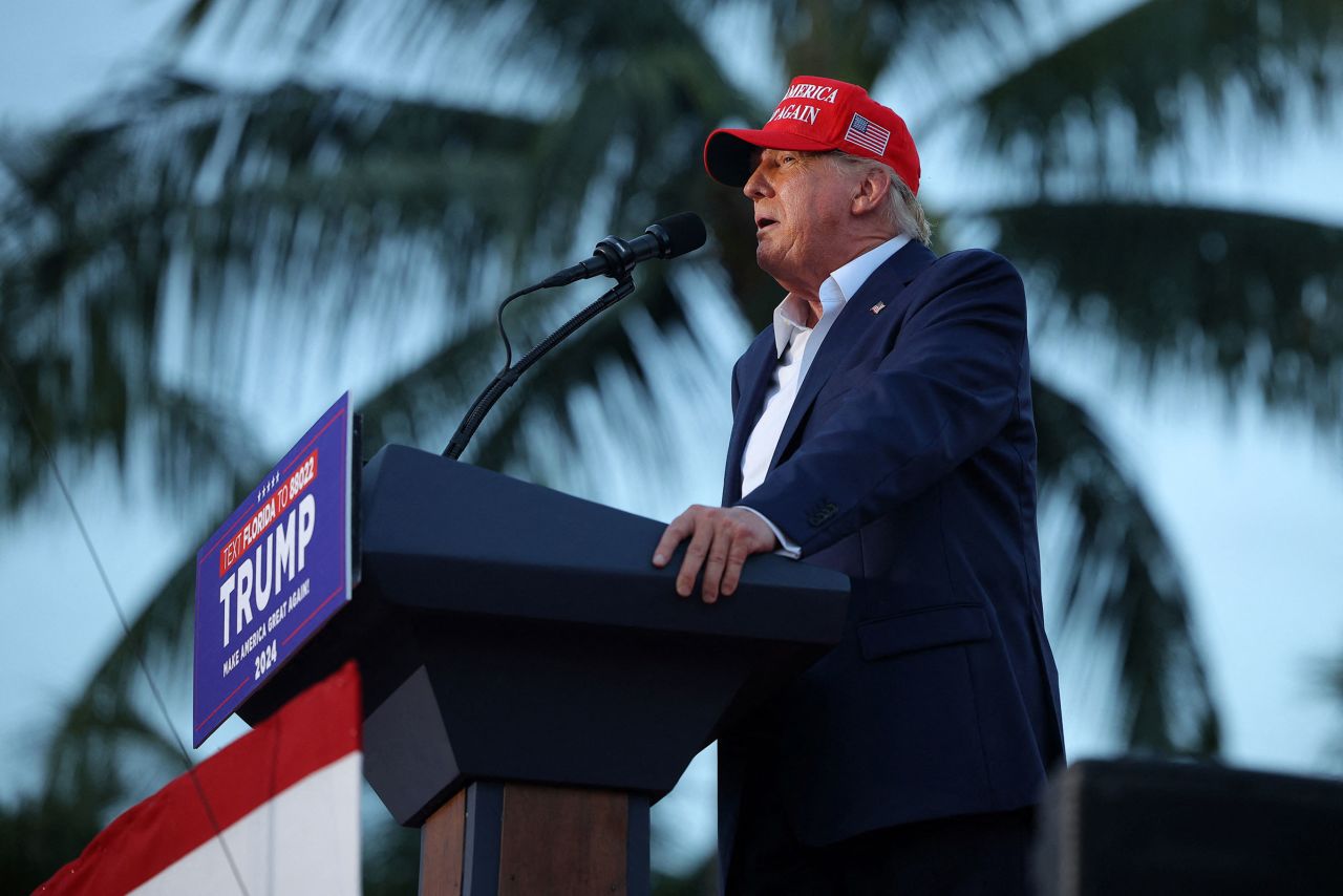 Former President Donald Trump speaks during a campaign rally at his golf resort in Doral, Florida, on July 9.