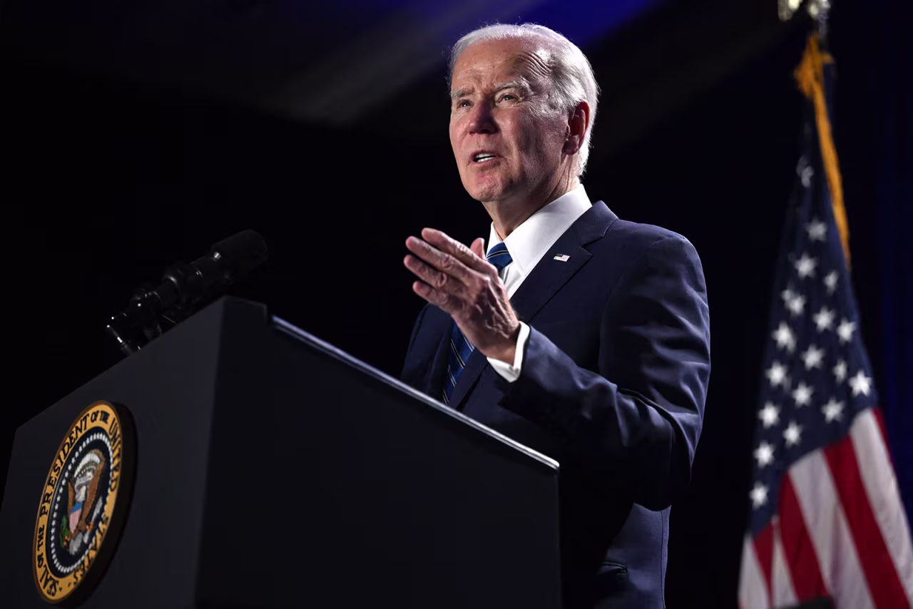 US President Joe Biden speaks during the House Democratic Caucus Issues conference in Baltimore on March 1.  