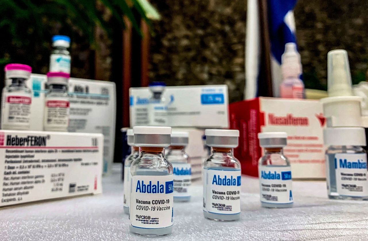 Vials of the Abdala vaccine candidate are seen during a press conference in Havana, Cuba, on March 19.