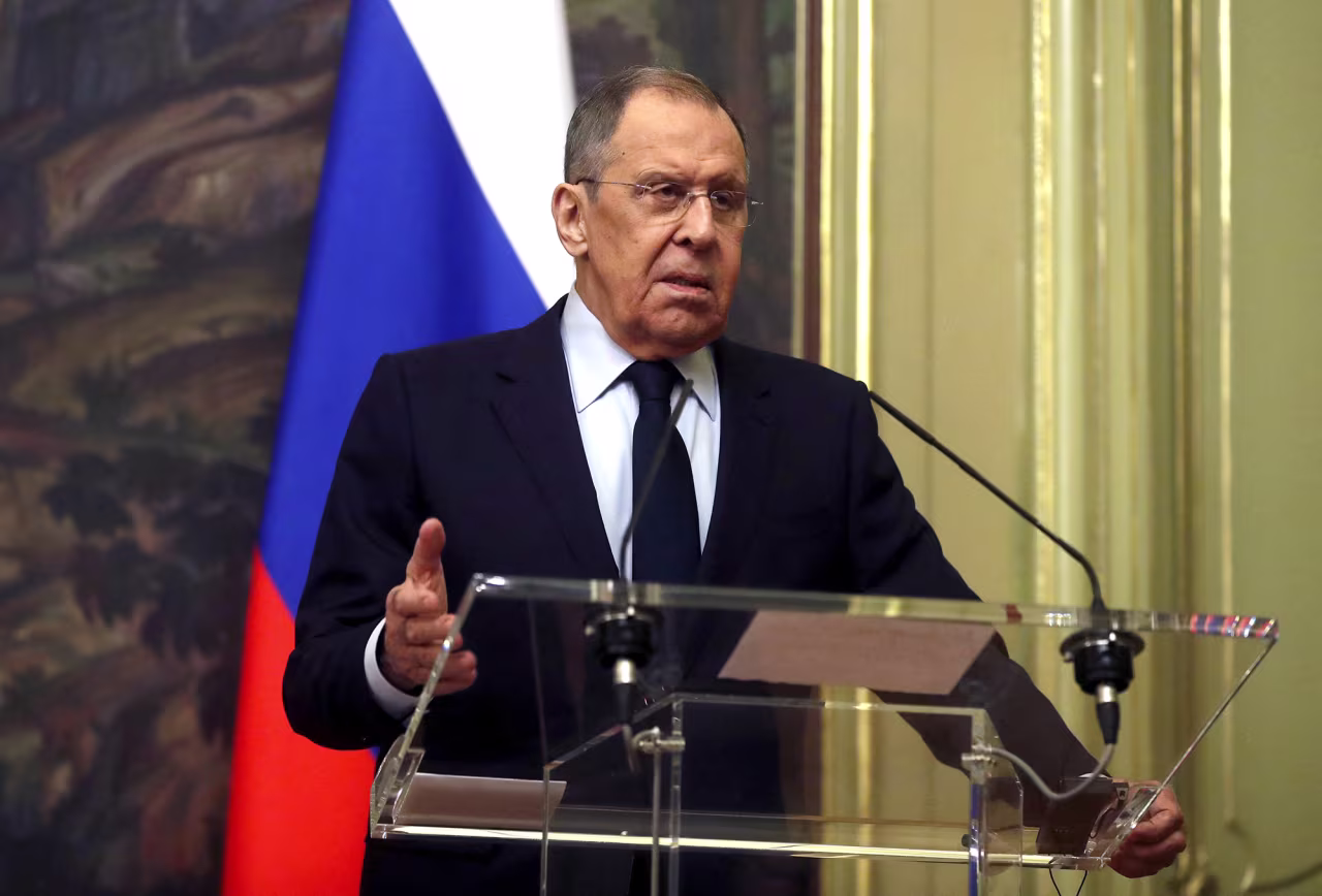 Russian Foreign Minister Sergey Lavrov speaks at a press conference in Moscow, on March 30. 