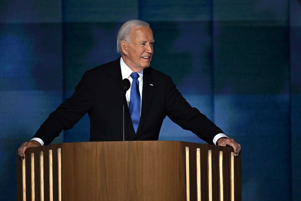 President Joe Biden speaks on Monday, August 19, in Chicago during the first night of the DNC.