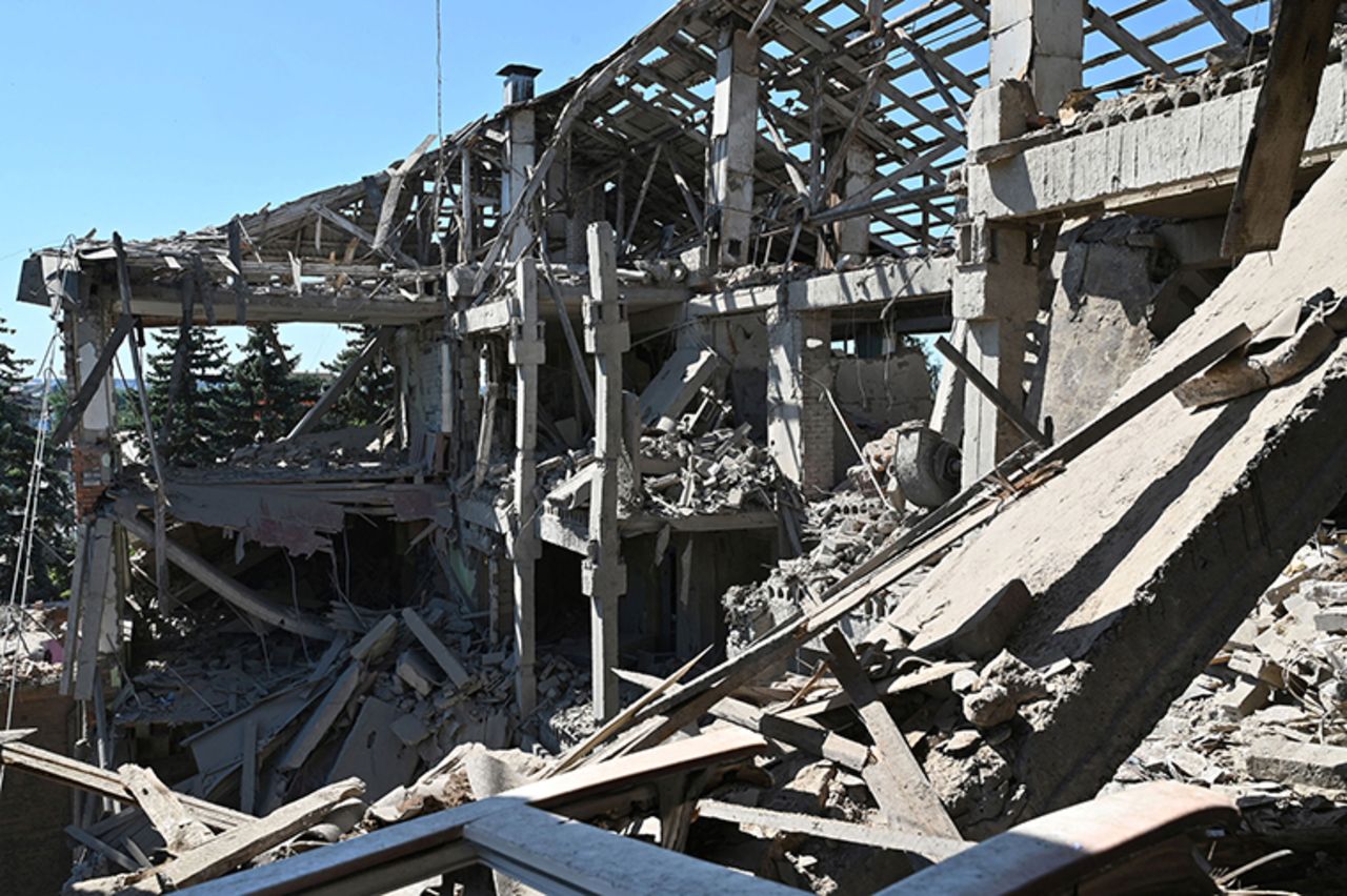 A partially destroyed educational and laboratory building of a college, is seen on June 21,  in Kharkiv.  The building was hit the previous day by a rocket.