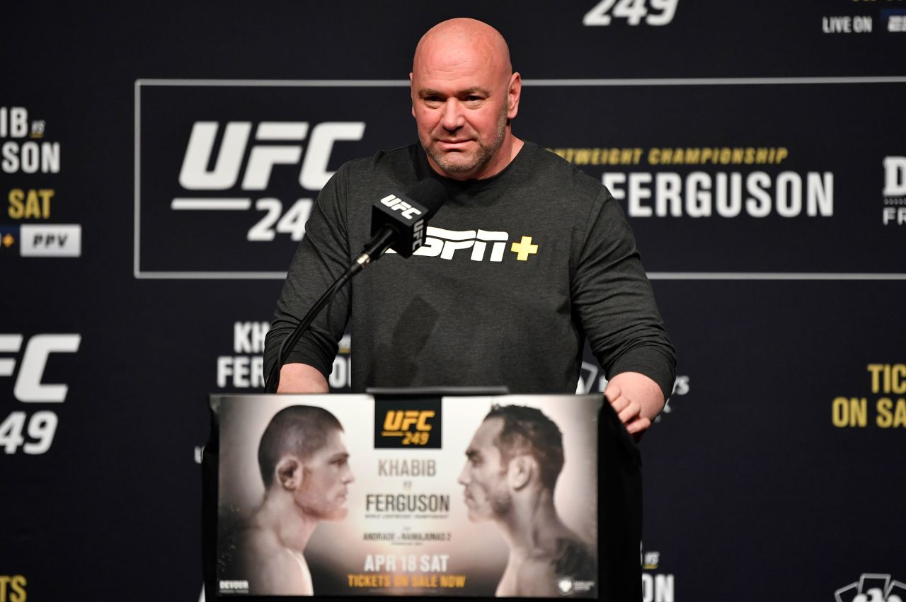 UFC president Dana White speaks during a press conference at T-Mobile Arena in Las Vegas on March 6.