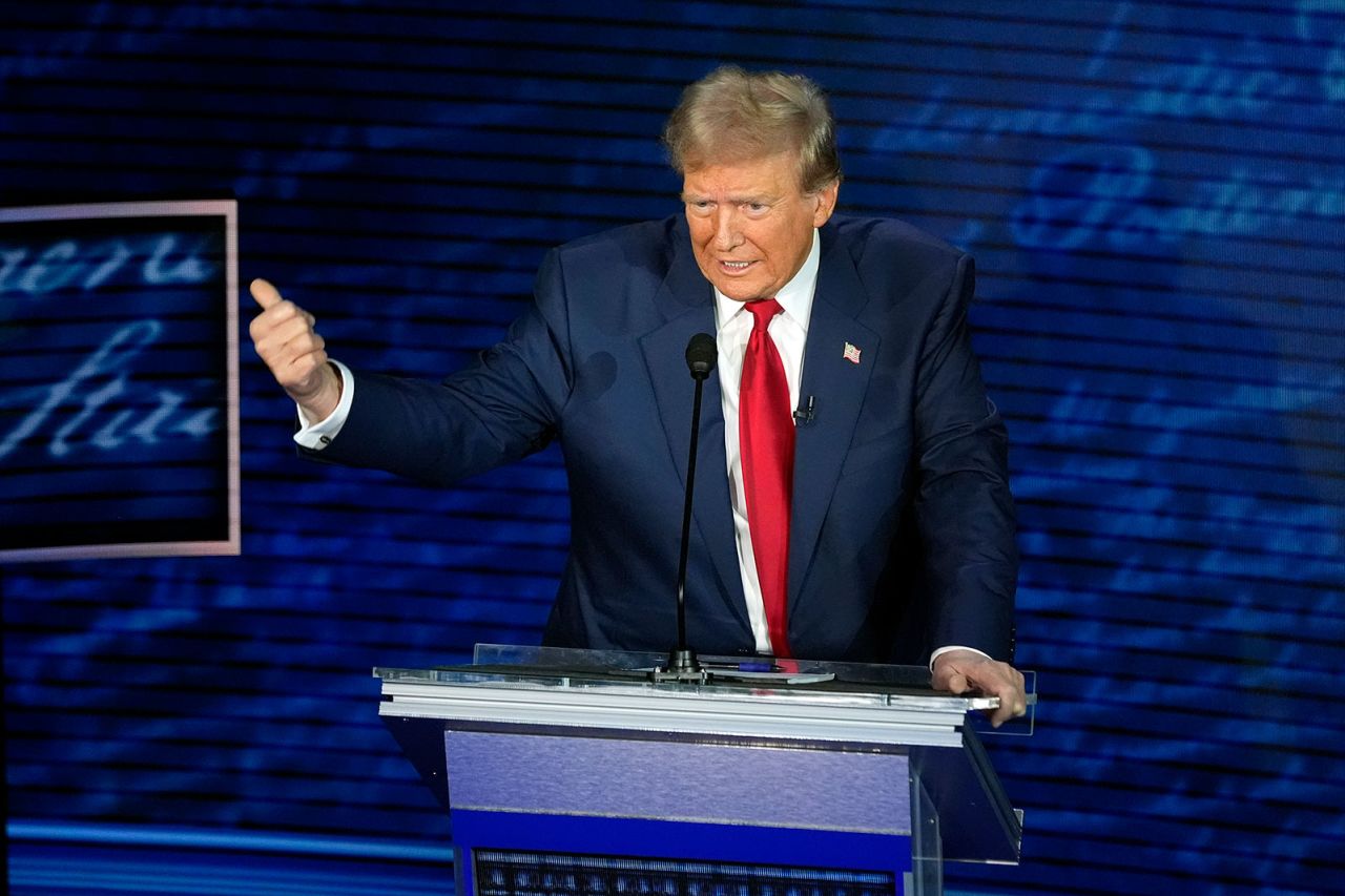 Former President Donald Trump speaks during the debate on Tuesday, September 10, in Philadelphia.