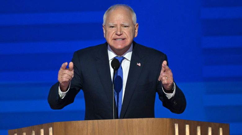 Tim Walz at the 2024 Democratic National Convention in Chicago on August 21.