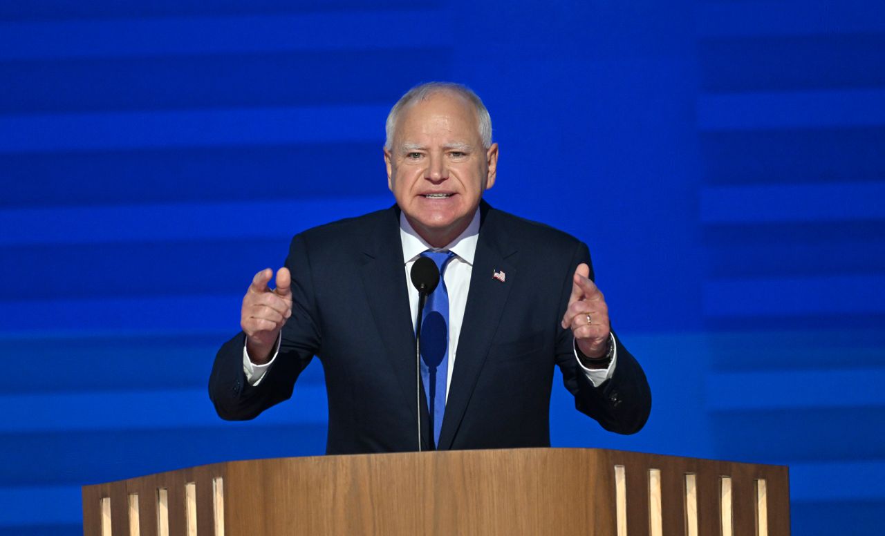 Tim Walz at the 2024 Democratic National Convention in Chicago on August 21.