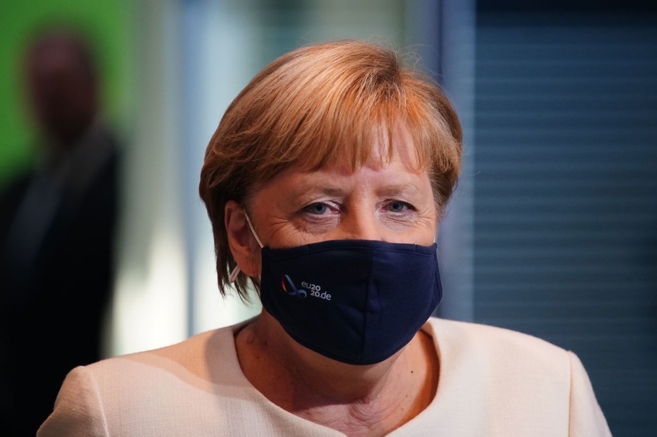 German Chancellor Angela Merkel arrives for a press conference on September 29 in Berlin.