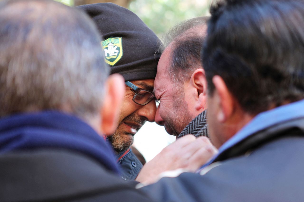 Mourners attend a funeral in Famagusta, Cyprus, on Friday of seven Cypriot students who were killed in the powerful earthquake that hit Turkey. 
