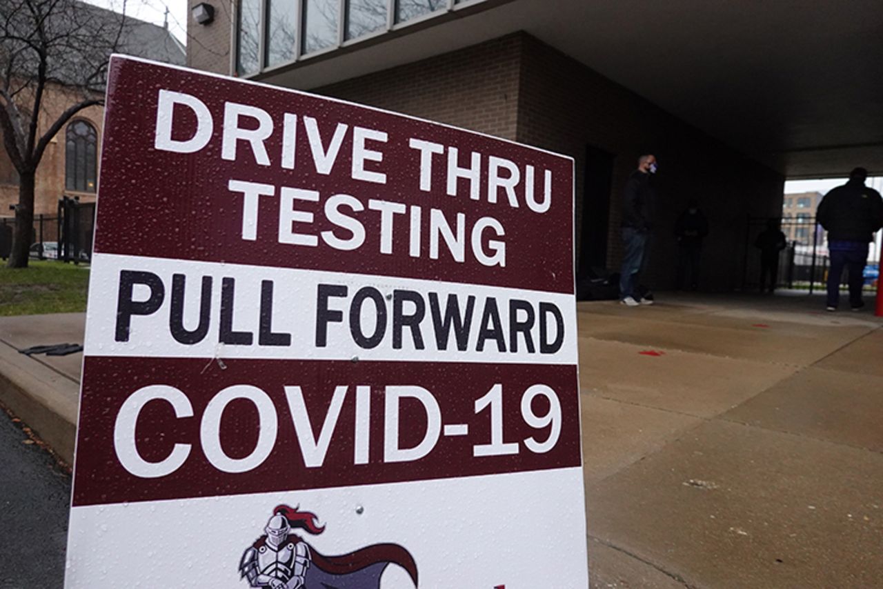 Residents arrive for COVID-19 and COVID-19 antibody tests at a mobile test site being run by Roseland Community Hospital on December 12, 2020 in Chicago, Illinois.?