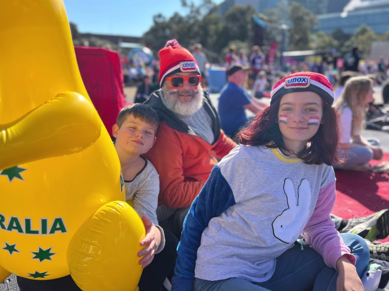 Jeroen De Leeuw den Bouter and his family cheer on the Netherlands while watching the match in Sydney, Australia.