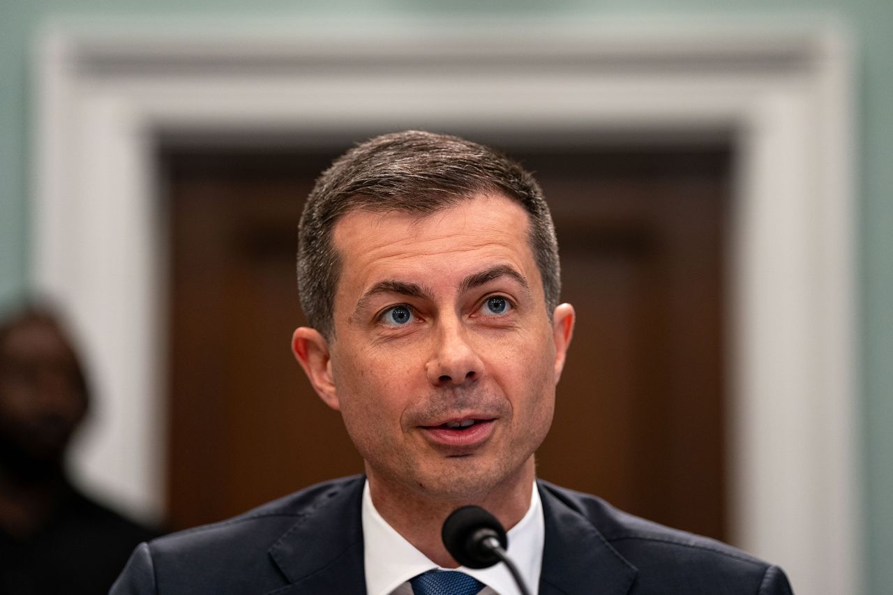 Transportation Secretary Pete Buttigieg speaks at the Capitol on April 30, in Washington, DC. 