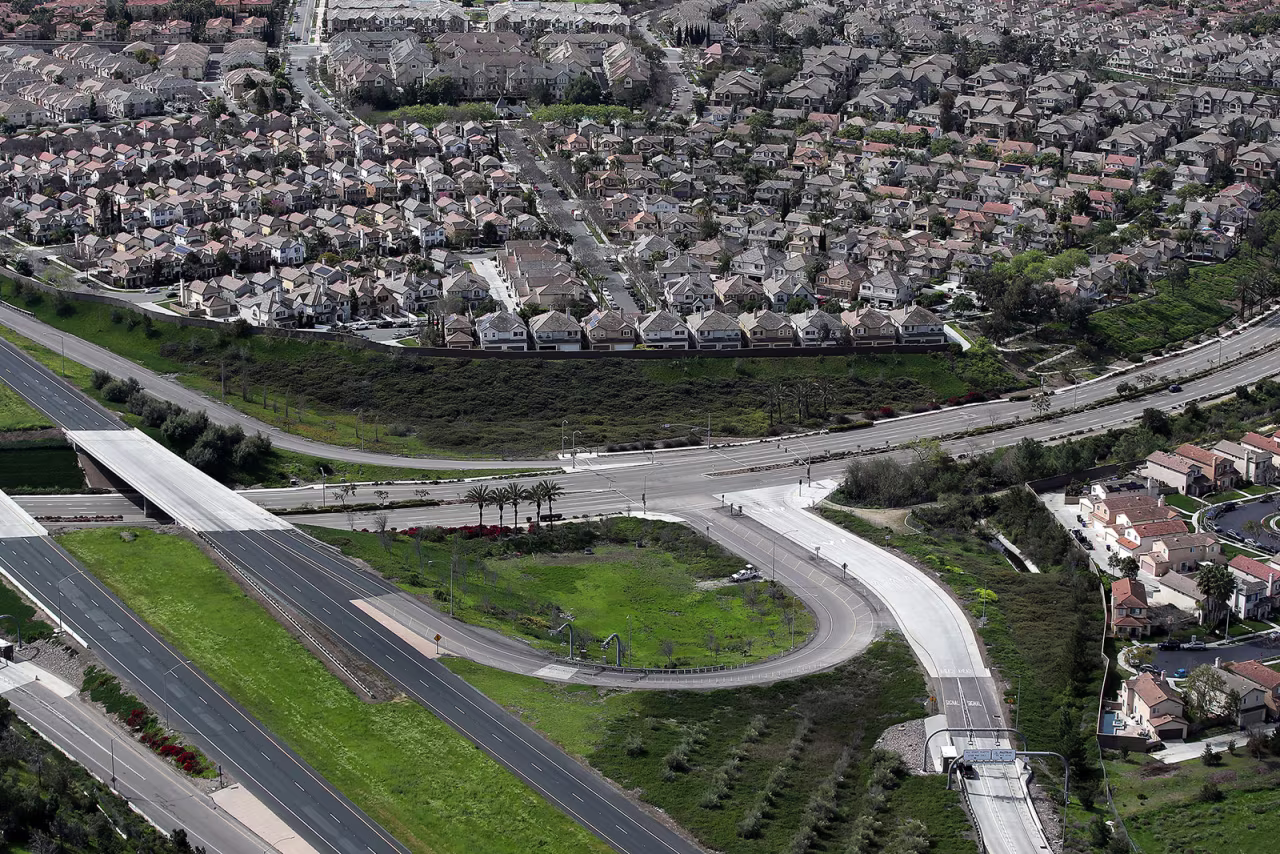 An aerial view of empty streets in San Diego, California.