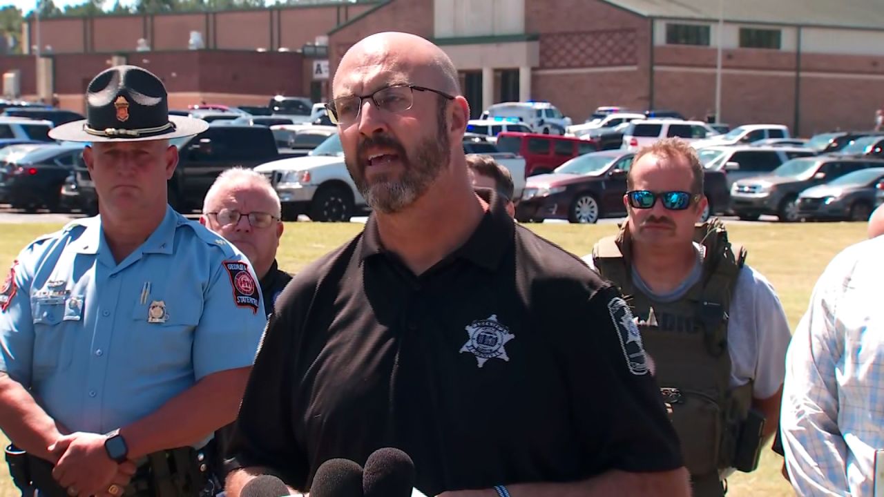 Barrow County Sheriff Jud Smith speaks during a press conference on Wednesday outside of Apalachee High School in Winder.