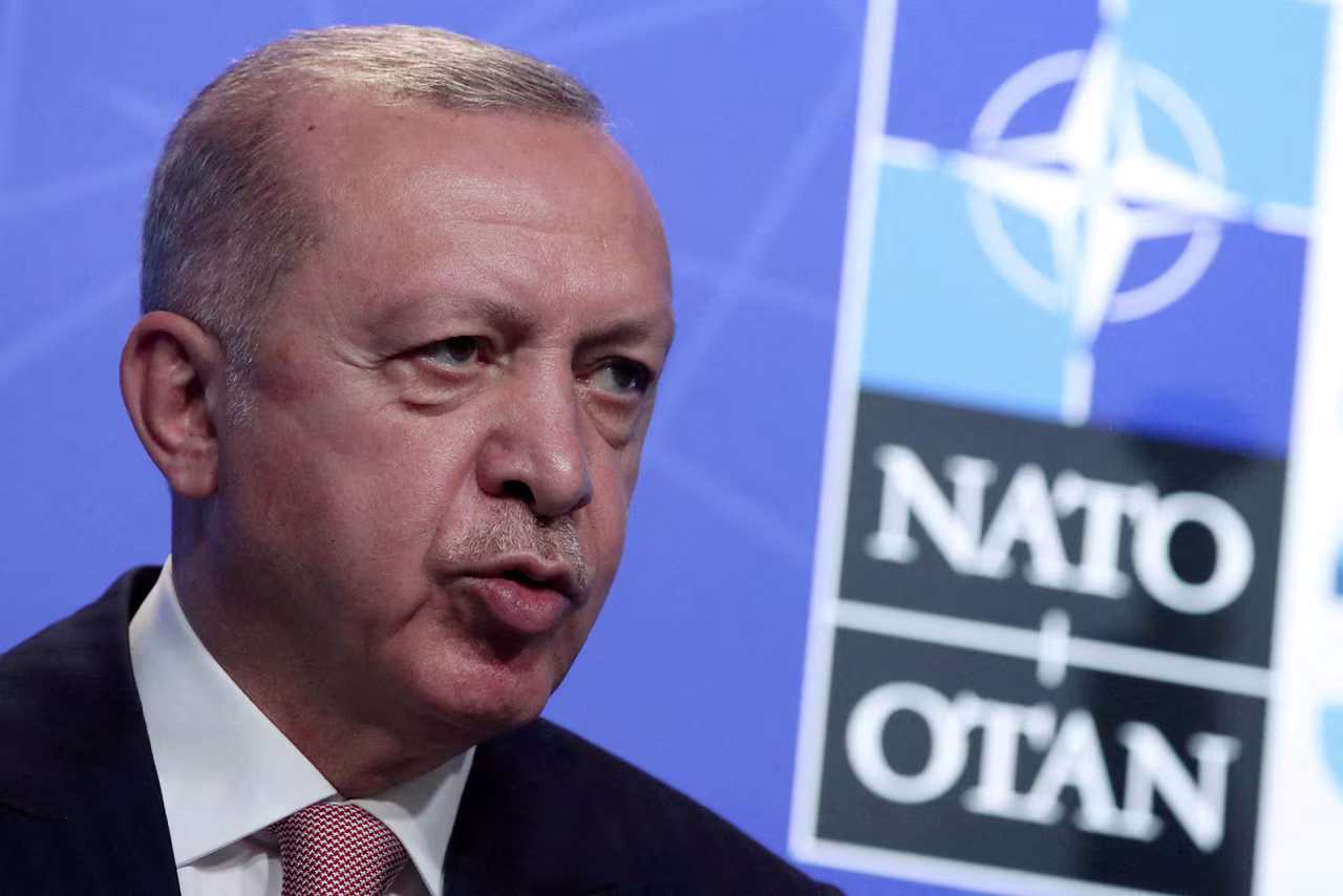 Turkey's President Tayyip Erdogan holds a news conference during the NATO summit at the Alliance's headquarters in Brussels, Belgium June 14, 2021. 