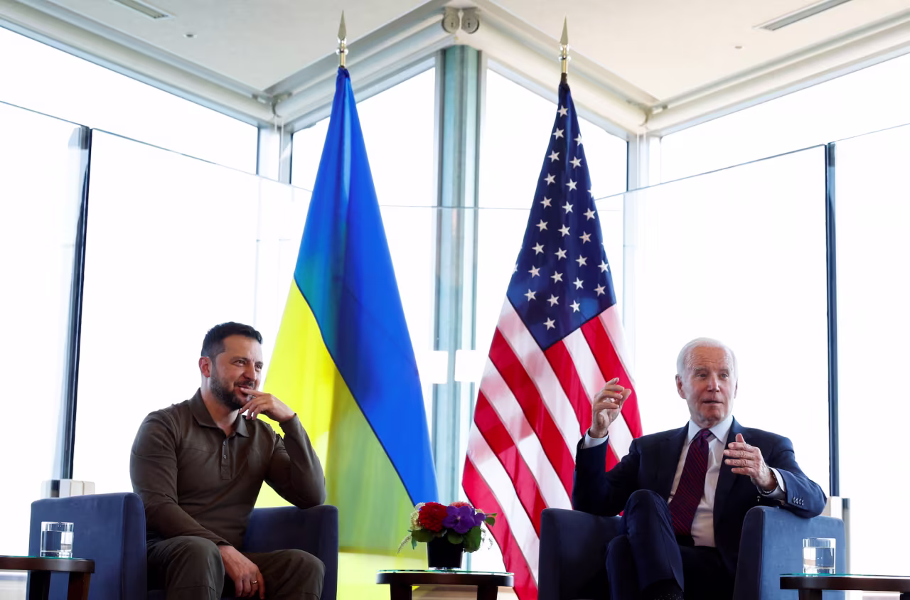 President Joe Biden meets with Ukrainian President Volodymyr Zelensky in Hiroshima on Sunday.