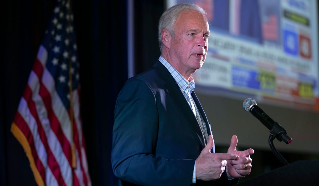 US Sen. Ron Johnson speaks to supporters at his election night party in Neenah, Wisconsin.