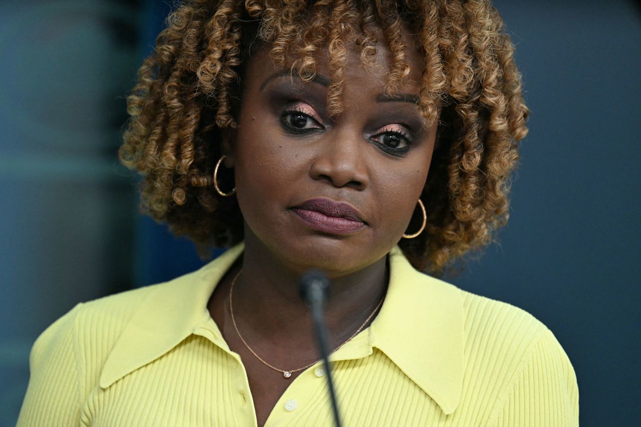 White House Press Secretary Karine Jean-Pierre takes questions during the daily press briefing in the Brady Press Briefing Room of the White House on July 9.