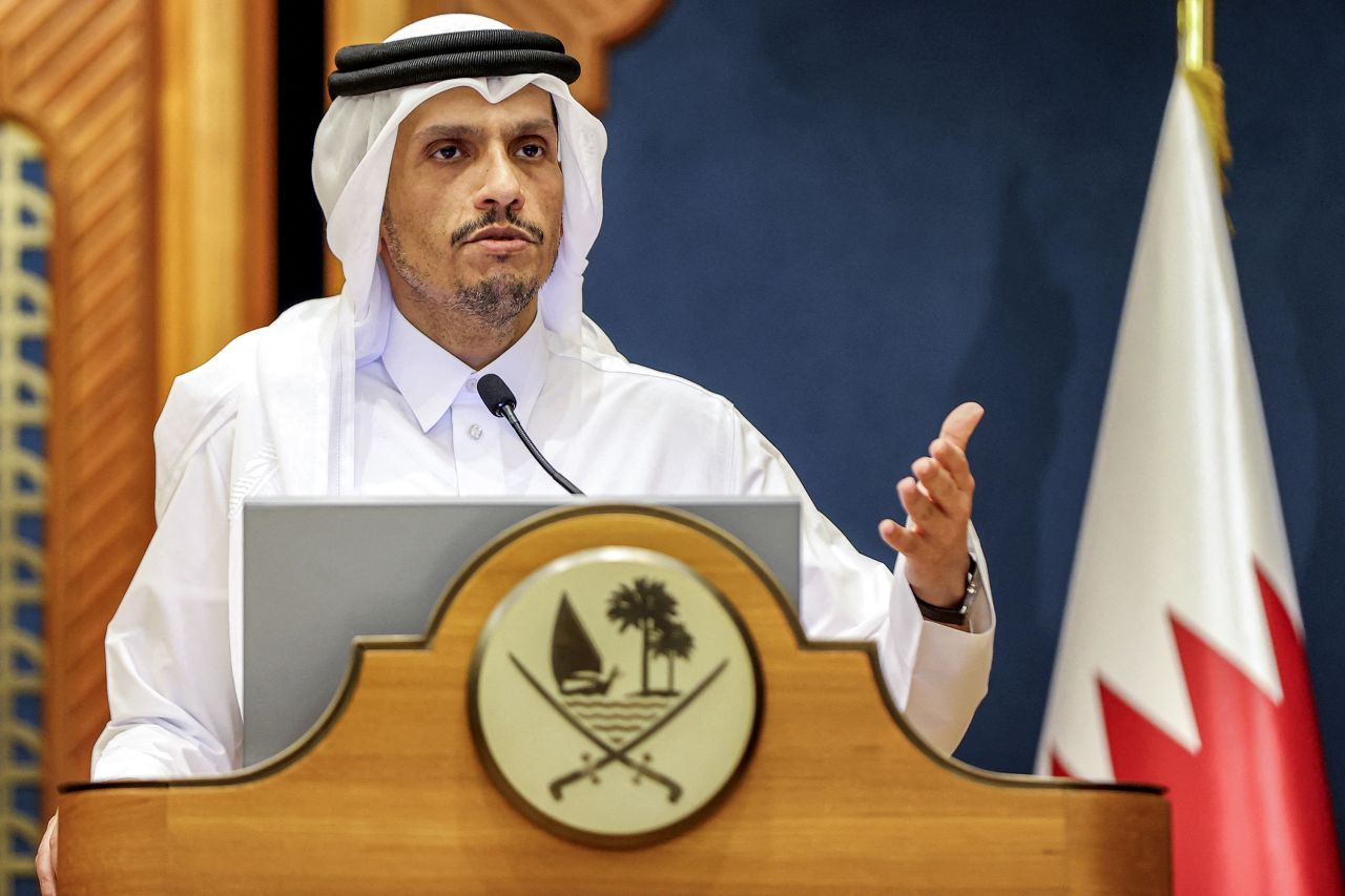 Qatar’s Prime Minister Mohammed bin Abdulrahman Al-Thani speaks during a press conference in Doha on June 12.  