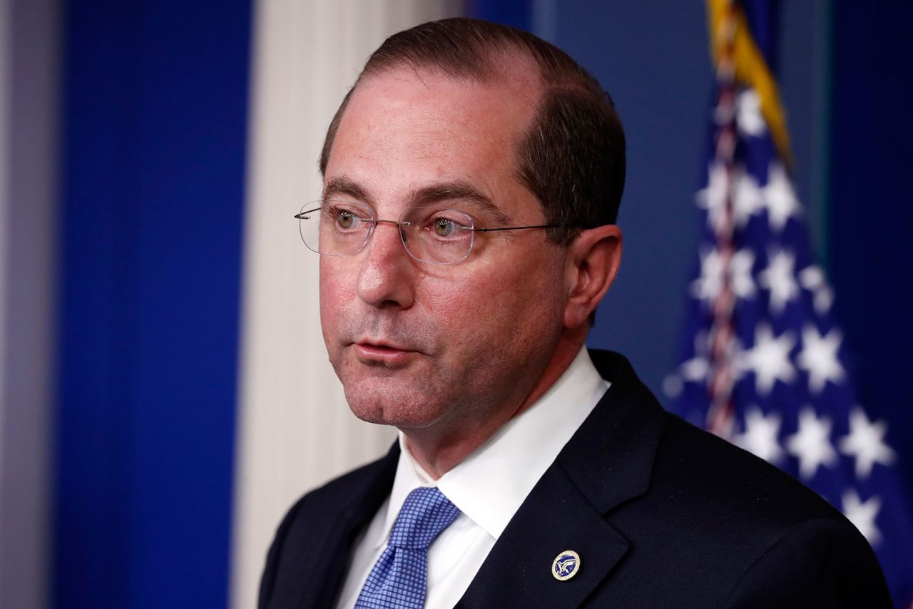 Health and Human Services Secretary Alex Azar speaks about the coronavirus in the James Brady Press Briefing Room of the White House on April 3.