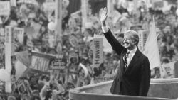 President Jimmy Carter accepts the Democratic nomination for president at the 1980 convention, New York, New York, August 14, 1980