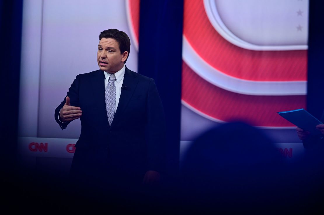DeSantis answers a question during the town hall on Tuesday in New Hampshire.